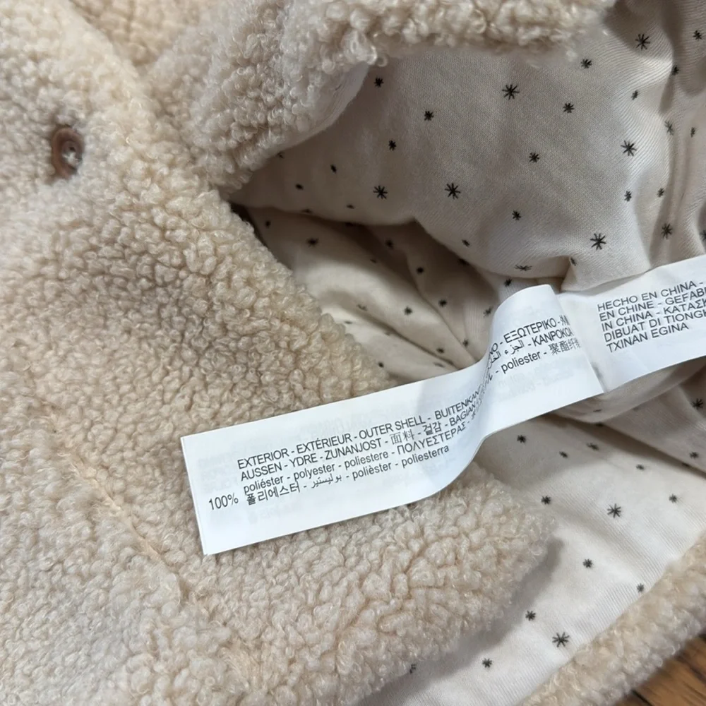 NWT zara kids cream Sherpa cotton lined button jacket fall winter 6-9
